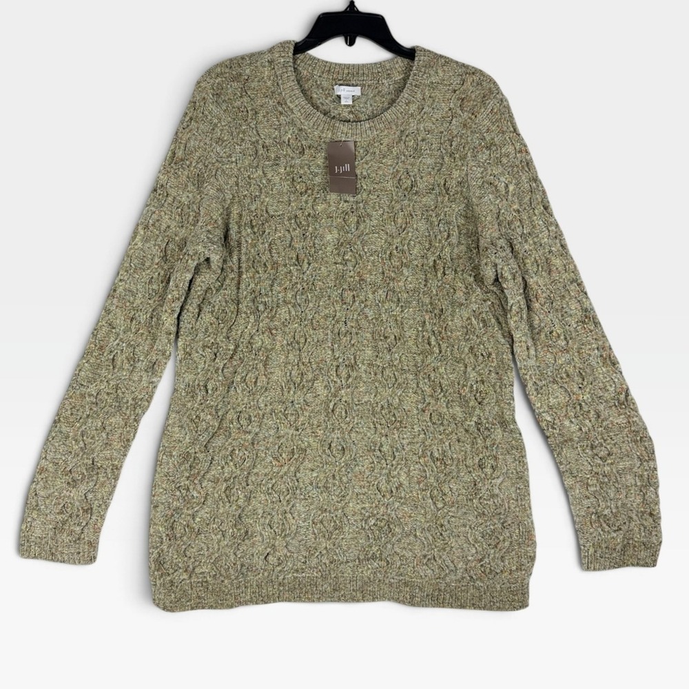 J. Jill Chenille Cable Knit Sweater Women Large Tall Sage Multi Soft NWT